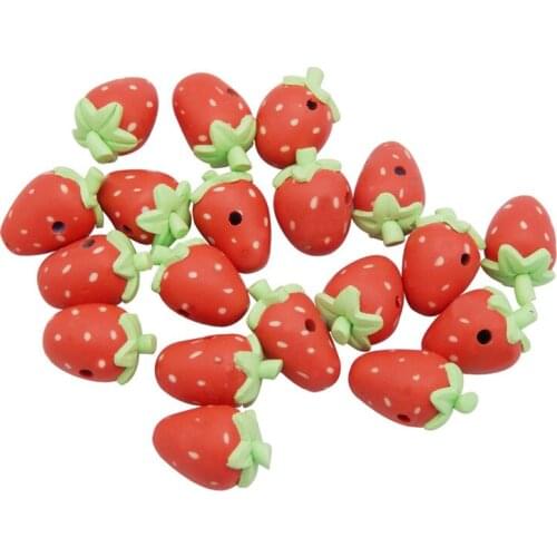 Julie Wang 10PCS Strawberry Beads Polymer Clay Red Fruit Spacer Beads Necklace Bracelet Jewelry Making Accessory