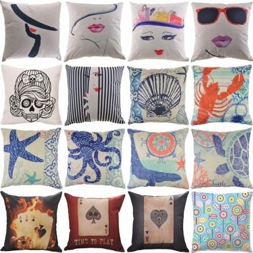 18\" Pillow Case Throw Pillowcase Cotton Linen Printed Pillow Covers Home for Office