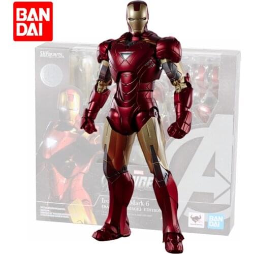 Original Bandai S.H.Figuarts Marvel Iron Man Mk6 The Avengers PVC Anime Action Figures Collection Model Toys Birthday Gifts 15CM
