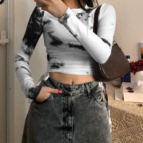 FNOCE 2020 winter new womens sweatshirt sexy Tie-Dyed Drawstring Long Sleeve o-neck skinny stretch slim short hoodies