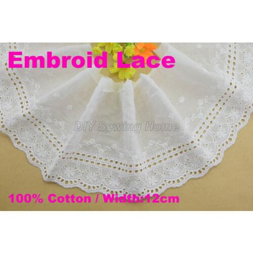 12cm width 100% Cotton embroid lace sewing ribbon guipure trim fabric warp knitting DIY Garment Accessories free shipping#3315