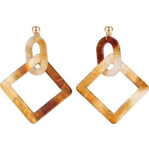 HC Fashion Euramerican Square Pendant Big Earrings Women Party Hot Marble Effect Acrylic Statement Geometric Jewelry Brincos T
