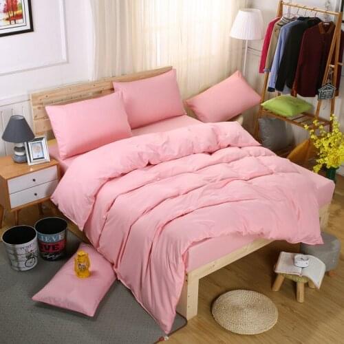 Classic Simple Solid Color Bedding Sets King Queen Full Twin size Pure Pink 3/4PCs Duvet Cover Flat Sheet pillowcase(s) set
