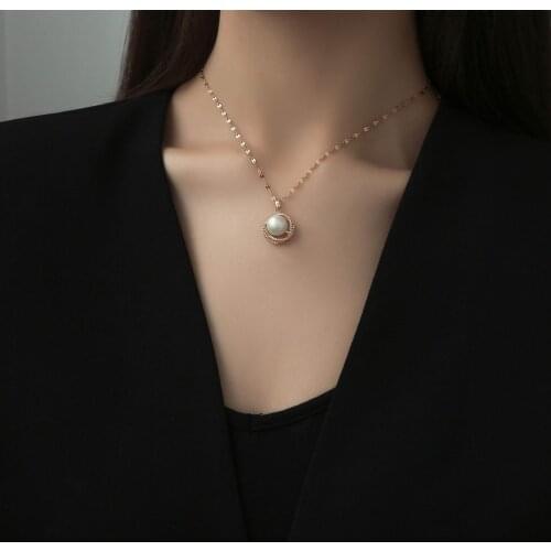 Korean Fashion Luxury Crystal Pearl Pendant Choker Necklace For Women Exquisite Not Fade Stainless Steel Clavicle Chain Jewelry