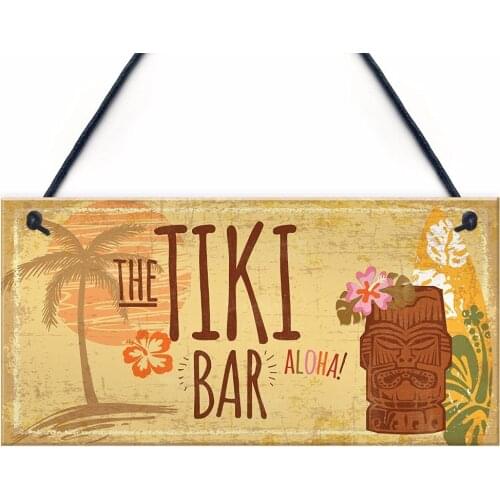 Meijiafei The Tiki Bar Party Hanging Bar Pub Plaque Beer Cocktails Beach Garden Wall Sign Decoration Sign 10"x5"