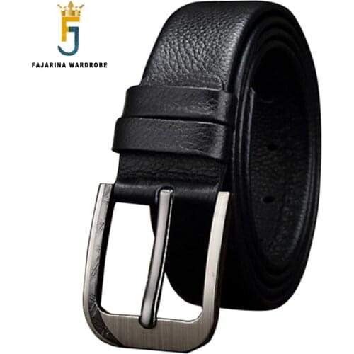 FAJARINA High Quality 1st Layer Genuine Leather Belt Mens Soft Black Cowhide Clasp Buckle Formal Styles Belts for Men N17FJ425