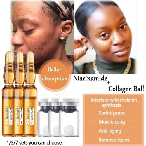 1-7 Set of Whitening Kit Contains Collagen Silk Ball and Nicotinamide Serum effective for oil control acne removal repair skin