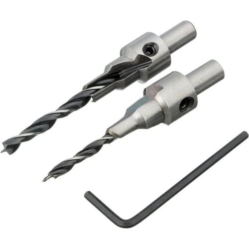 2pcs HSS 5 Flute Countersink Drill Bit Set Reamer Woodworking Chamfer 3mm-10mm Kits Tools