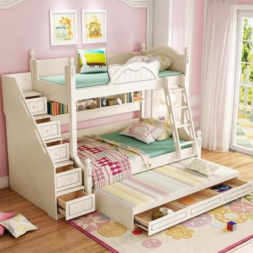 Solid wood bed furniture low bed children combination bunk bed plus extra bed