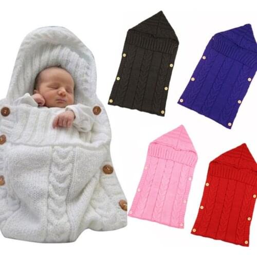 Newborn Infant Knitted Crochet Hooded Sleeping Bags Toddler Baby Boys Girls Button Blanket Knit Warm Swaddle Wrap Sleeping Bag