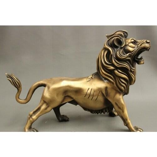 Wholesale factory 15" Folk Chinese Bronze Animals Evil spirits Foo Fu Dog Lion Beast Copper Statue