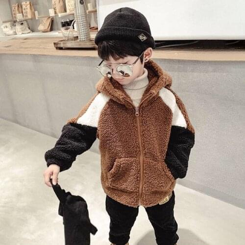 Casual 2 Colors Baby Boys Outerwear Coats Autumn Winter Lamb cashmere Boys Coat For 3-12 Year Outwear Hooded Kids Boys Jackets