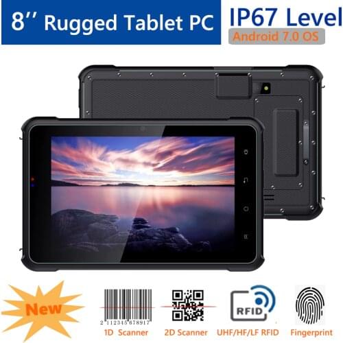 Android 7.0 OS 8'' Rugged IP67 Industrial Tablet PC with Fingerprint Collector Barcode Scanner UHF LF 125KHZ 134.2KHZ Computer