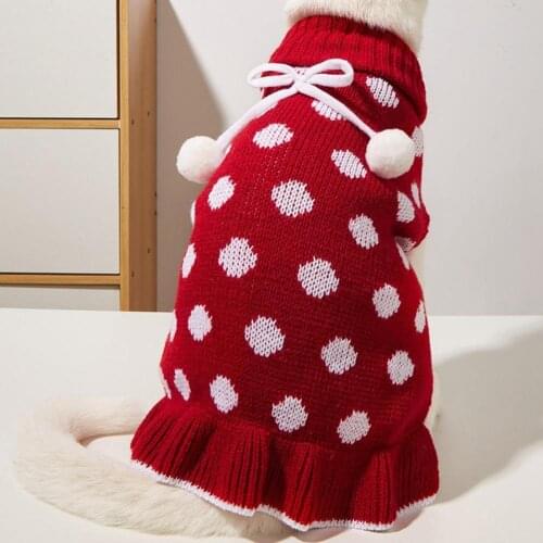 Christmas Dog Pet Puppy Attractive Good Elasticity Pet Cats Knitted Dress Dot Printed Warm Clothes одежда для собак