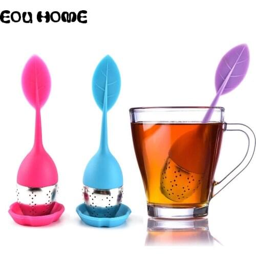 Creative Leaf Shape Silicone Tea Infusers Reusable Tea Coffee Strainer with Drop Tray Tea Ball Herbal Spice Filter Tea Tools