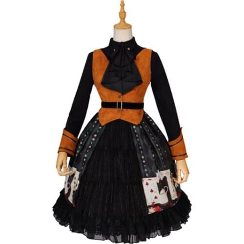 Gothic palace sweet lolita dress vintage falbala stand printing victorian dress kawaii girl gothic lolita op loli cosplay