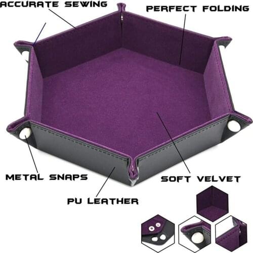 High Quality Leather Folding Hexagon Dice Tray Purple Dice Box For RPG DnD Games Dice Storage Collapsible Phone Key Coin Storage