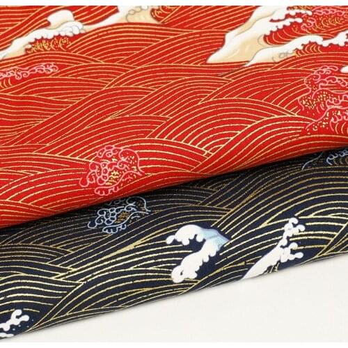 Japanese and Cotton Fabric Gold Print Waves Clothes ' Packaging Ornament Such as Cloth Large Price Advantages