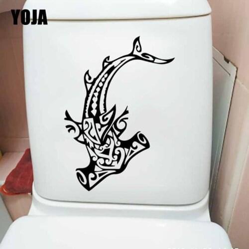 YOJA 14.3X23.6CM Hammerhead Shark Fish Tribal Pattern Wall Sticker Toilet Decal Home Decor T5-0469