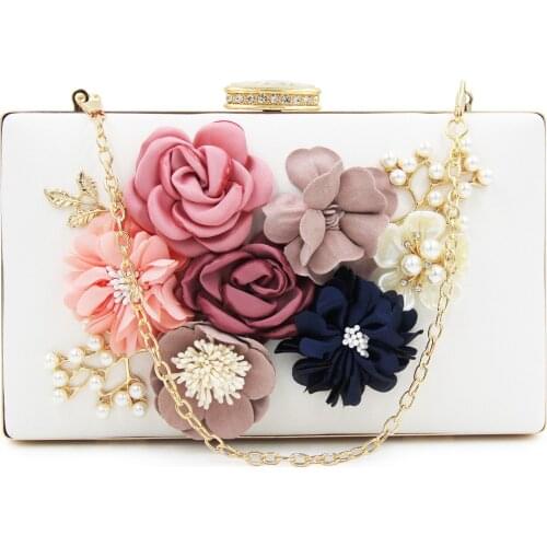 Women Clutch Bag Floral Party Purse Wedding Evening Handbags, White