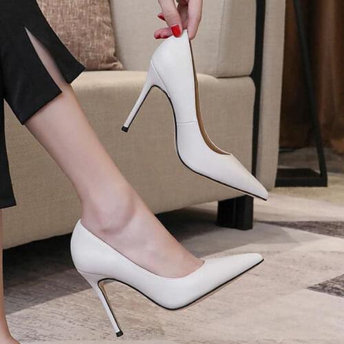 2021 New Black High Heels Ladies Leather Sexy Pointed Toe Plus Size Women Shoes 41 42 43