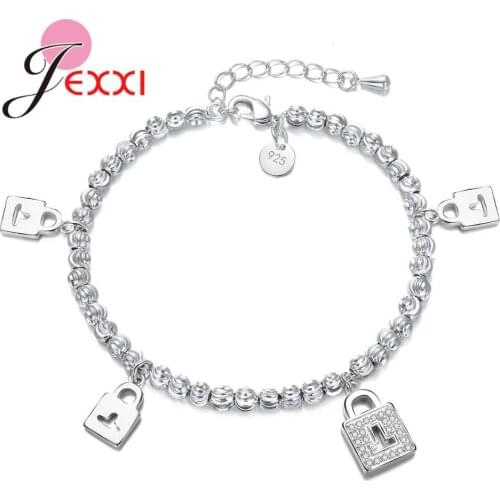 New Arrival 925 Sterling Silver Accessories Pretty Beads Bracelet Bangles For Women Hang Luxury Lock Shape Pendant Gift