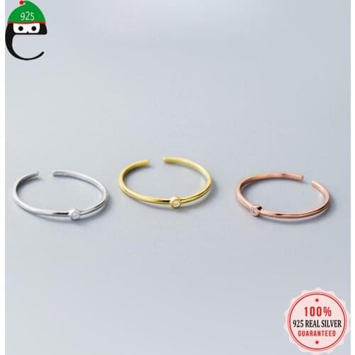 ElfoPlataSi 100% 925 Solid Real Sterling Silver Rose Gold Siilver CZ Opening Ring Sizable For Girl Women Fashion Jewelry XY1216