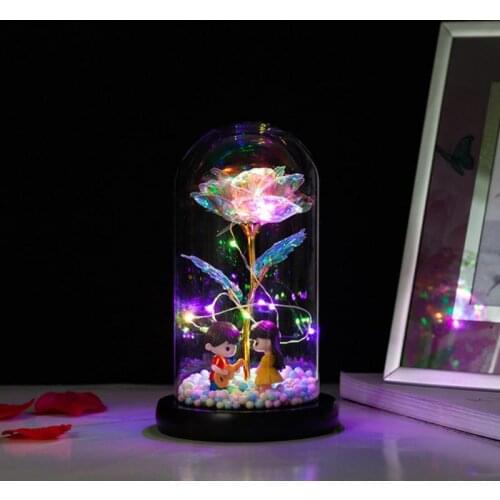 1PC Brand New Everlasting Flower Glass Cover Led Gold Foil Rose Flower Valentines Day Gift Creative Decoration Without Battery