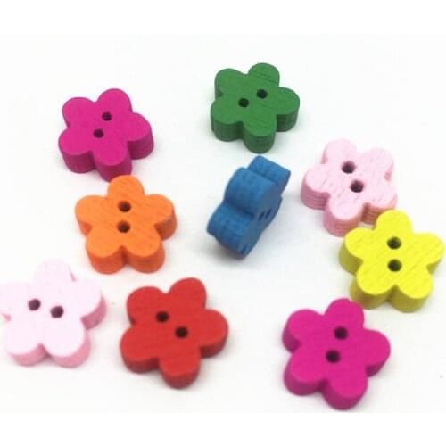 100pcs 13mm Mixed Wood Flower Buttons Sewing 2 Holes Button Embellishments DIY Craft Accessories Scrapbook