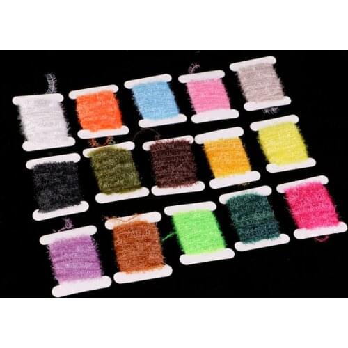 15 Cards Multi Colors Tinsel Chenille Line Crystal Flash Line Fly Fishing Tying Material for Nymphal Bugs Scud