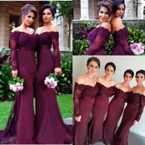 2019 Long Sleeves Bridesmaid Dresses Sexy Backless Off Shoulders Appliques Sequins Long Prom Gowns Bridesmaid Dress Formal