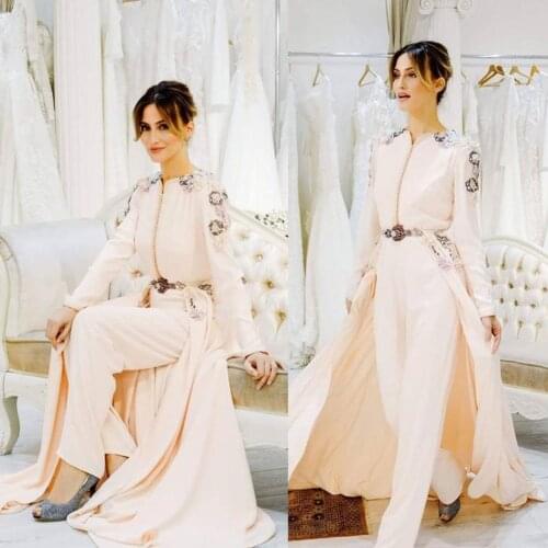 2021 Jumpsuits Evening Dresses Trousers Gowns Long Sleeves Dubai Arabic A-Line Prom Dress Custom Made Formal Wear