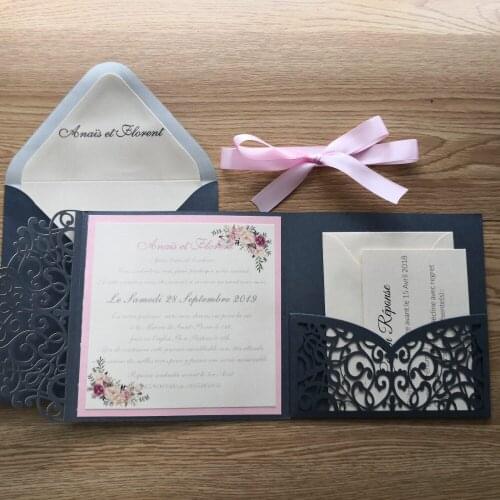 50pcs laser cut very dark gray pocket card set free shipping Custom design and printing