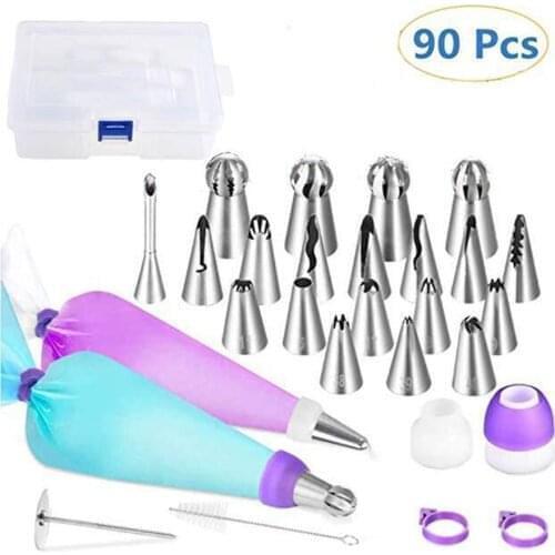 90Pcs Cake Piping Tips Silicone Pastry Bags Couplers Flower Nail Cupcake Decoration Kits Baking Accessories Tools