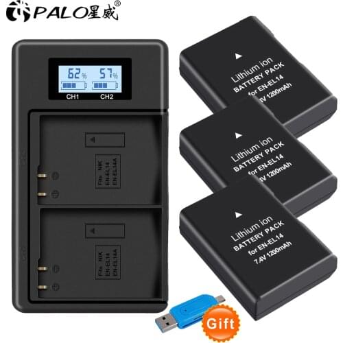 2Pcs EN-EL14 EN-EL14a ENEL14 EN EL14 EL14a Battery + LCD Dual Charger for Nikon D3100 D3200 D3300 D5100 D5200 D5300 P7000 P7800