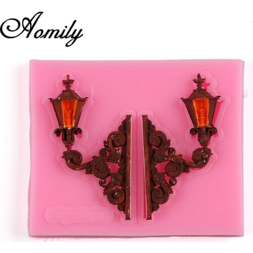 Aomily 3D European Wall Street Lamp Fondant Silicone Mold Candle Sugar Craft Tool Chocolate Cake Mould Baking Decorating Tools