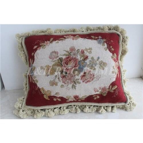 Free shipping 10K+20K Needlepoint pillows, handmade woolen cushions, French Rose design. No Insertion