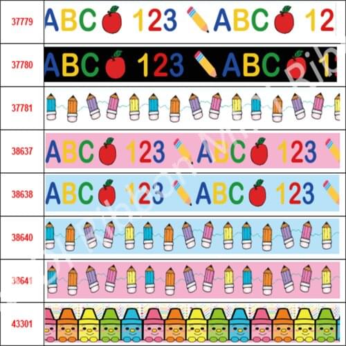 Free Shipping 16mm-75mm BACK TO SCHOOL Grosgrain Ribbon/Elastic Band Stationery Decoration Hand-Knotted Headband 50 Yards