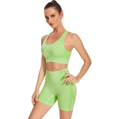Seamless Women Yoga Set Workout Gym Shorts Sport Pants Bra Gym Clothing Short Crop Top High Waist Running Shorts Sports Set