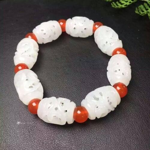 Genuine Natural He tian jade and nephrite bracelet bracelet hollow men and women with a certificate