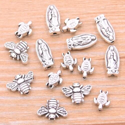 50PCS 3 Styles Tortoise Turtle Bee Jesus Spacer Bead Animal Charms For Diy Bracelets Necklace Jewelry Handmade Making
