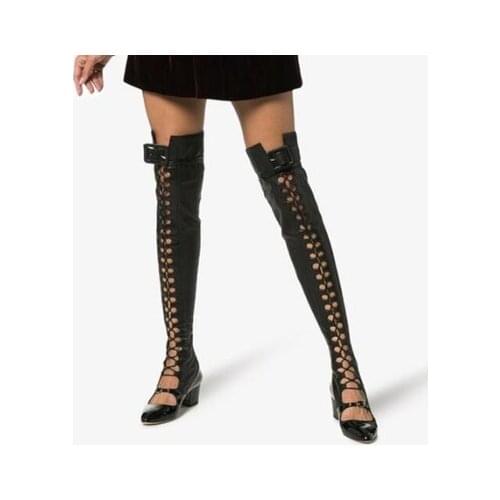 Black Roman Gladiator Bandage Sandals High Heels Overknee sandalias botas femininas Women Shoes Girls Summer hollow Out Boots