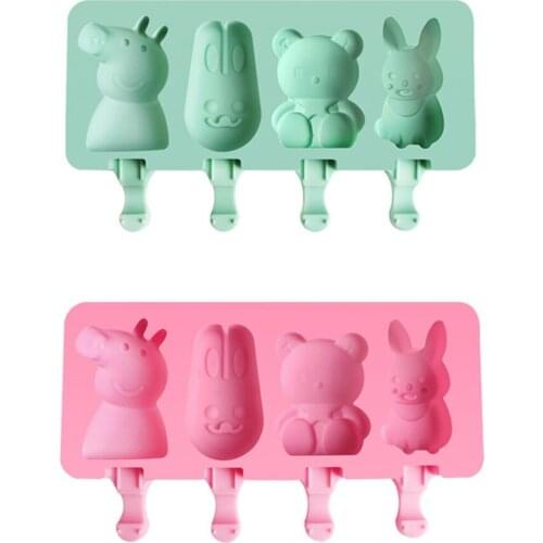 Eco-Friendly Creative 4 Cartoon Animals Silicone Resin Popsicle Mold Ice Cream Cake Molds Kitchen Gadgets Dining Bar Accessories