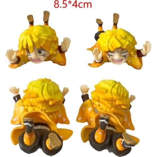 8.5cm 2pcs/set Demon Slayer Agatsuma Zenitsu Action Figure PVC Q Version Doll Model Mini Toys Car Decoration Ornament