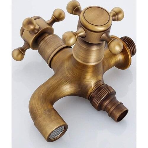 European Antique Faucet Dual Purpose Style Mop Pool Faucet Bathroom Wall Mounted Outdoor Garden Tap Brass Vintage