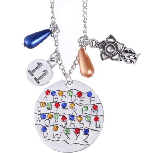 Hot Stranger Things Necklaces Montauk 11 Alphabet Light Wall Monster Pendant With Crytal Lady Girl Choker Cosplay Accessories