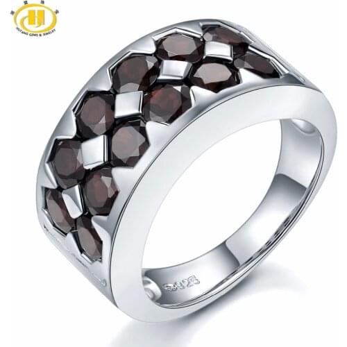 HUTANG Engagement Ring 4.2ct Natural Black Garnet Solid 925 Sterling Silver Cluster Gemstone Fine Stone Jewelry Women Xmas Gift
