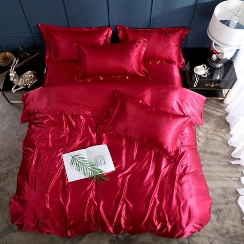 30 Red Duvet Cover Pillowcase 3pcs Bedding Set RU Size EU Size Sets Single Size King Double Size Satin Silk Luxury Bedding Sets