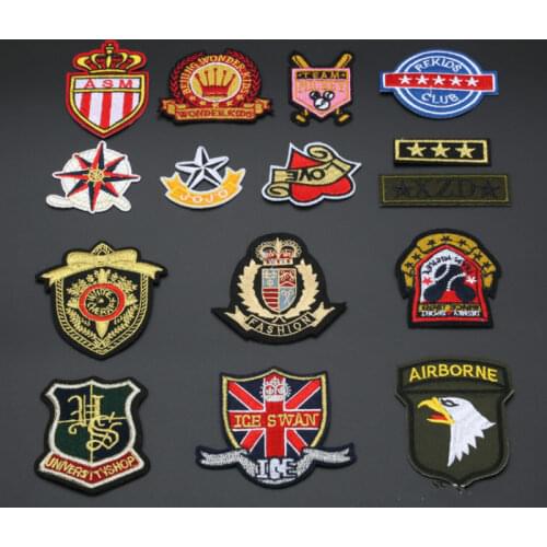 100 Pcs/lot Cheap Round Embroidery Patches Letter Eagle Gold Crown Iron for Clothing Star Art DIY Apparel Sewing Accessories