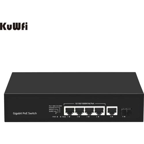 KuWFi 6 Port POE Switch Gigabit Ethernet Network Switch Standardized RJ45 Port IEEE 802.3 af/at for POE cameras